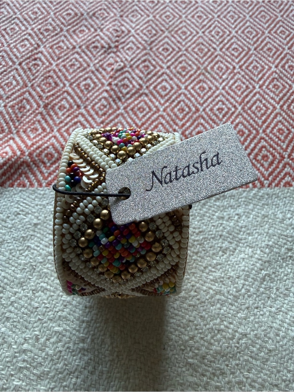 Natasha Couture Cream Beaded Bracelet with Gold and Multicolor Accents